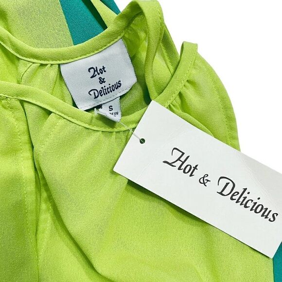 Hot & Delicious Flowy Sleeveless Color Block Neon Green Dress - Picture 6 of 8